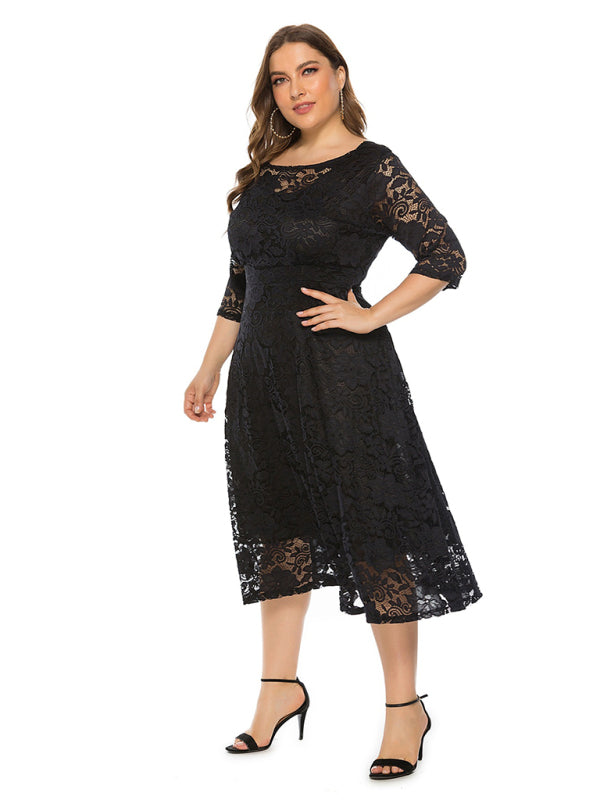 Cocktail Dresses - Cocktail Curvy Tea-length Lace Dress