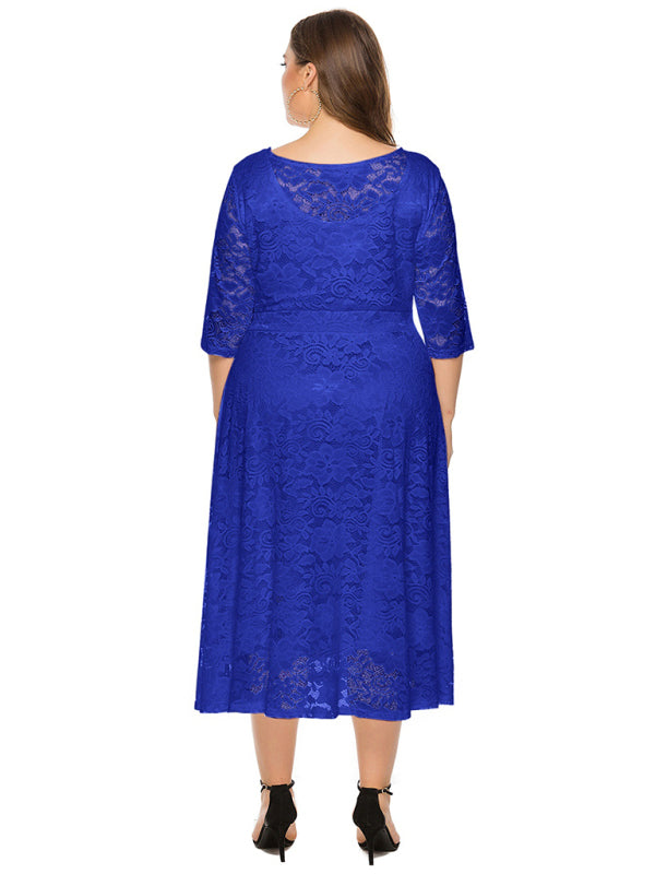 Cocktail Dresses - Cocktail Curvy Tea-length Lace Dress