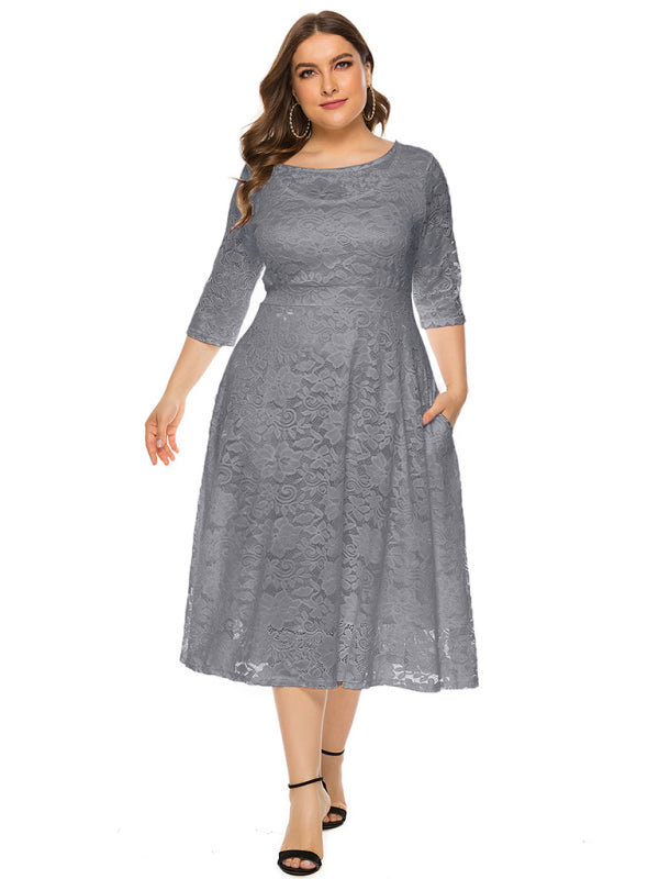 Cocktail Dresses - Cocktail Curvy Tea-length Lace Dress