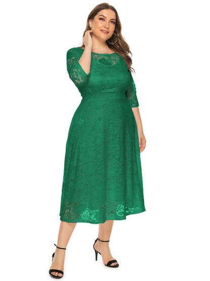 Cocktail Dresses - Cocktail Curvy Tea-length Lace Dress