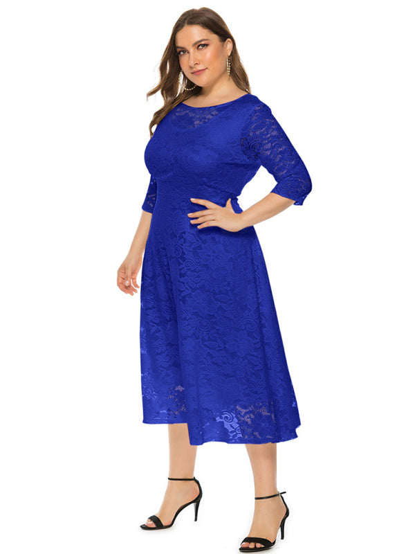 Cocktail Dresses - Cocktail Curvy Tea-length Lace Dress