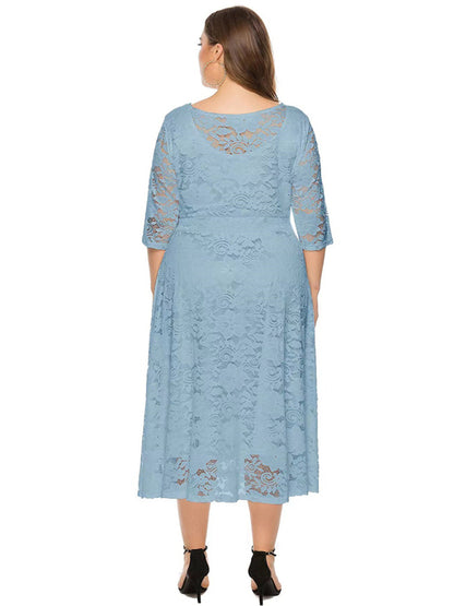 Cocktail Dresses - Cocktail Curvy Tea-length Lace Dress