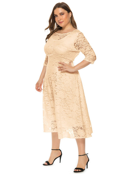 Cocktail Dresses - Cocktail Curvy Tea-length Lace Dress