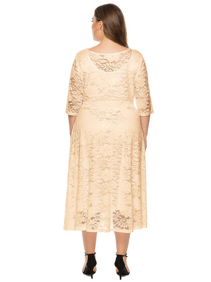 Cocktail Dresses - Cocktail Curvy Tea-length Lace Dress