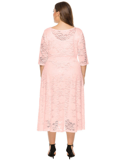 Cocktail Dresses - Cocktail Curvy Tea-length Lace Dress