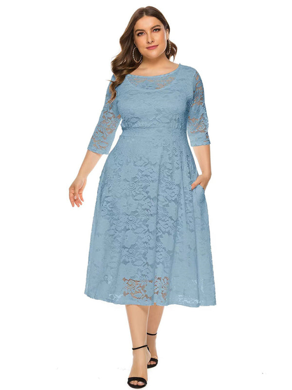 Cocktail Dresses - Cocktail Curvy Tea-length Lace Dress