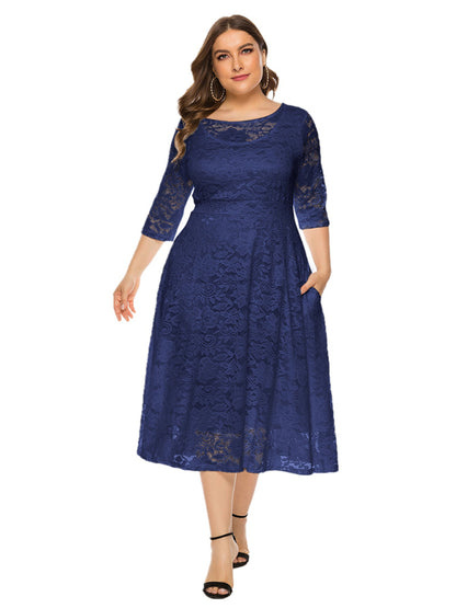 Cocktail Dresses - Cocktail Curvy Tea-length Lace Dress