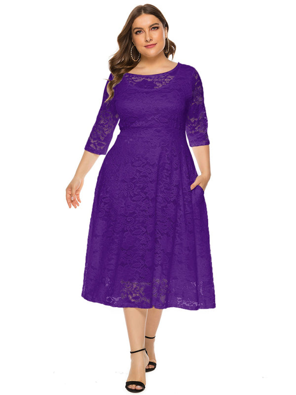 Cocktail Dresses - Cocktail Curvy Tea-length Lace Dress