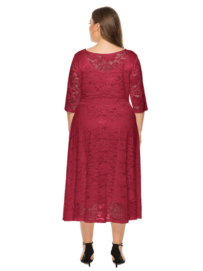 Cocktail Dresses - Cocktail Curvy Tea-length Lace Dress