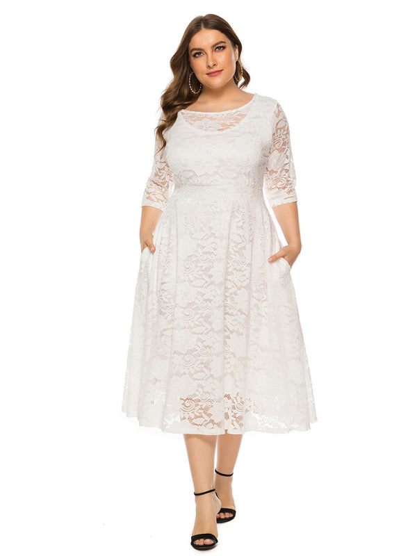 Cocktail Dresses - Cocktail Curvy Tea-length Lace Dress