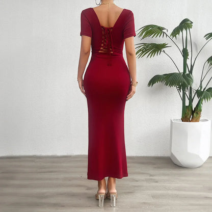 Robe midi à lacets style cocktail sirène pour occasions spéciales