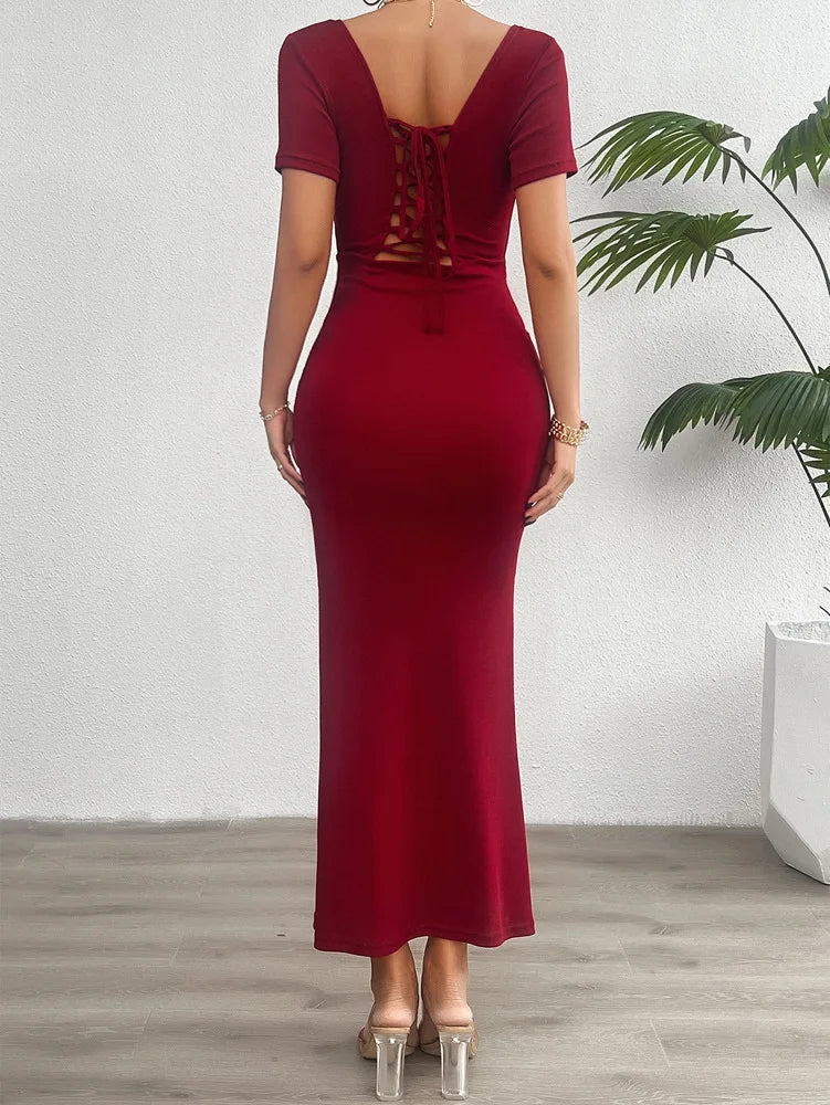 Robe midi à lacets style cocktail sirène pour occasions spéciales