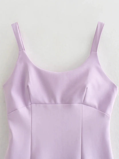 Lilac Square Neck Mini Dress for an Elegant Look