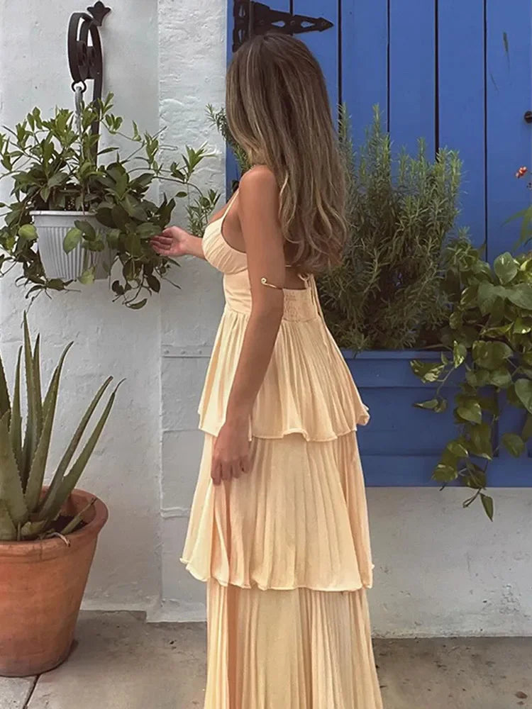 Cocktail Dresses - Elegant Backless Grecian-Inspired Peach Maxi Dress