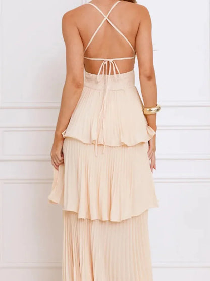 Cocktail Dresses - Elegant Backless Grecian-Inspired Peach Maxi Dress