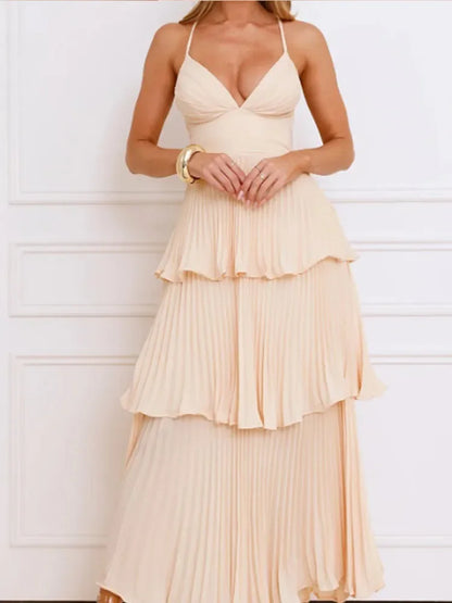 Cocktail Dresses - Elegant Backless Grecian-Inspired Peach Maxi Dress