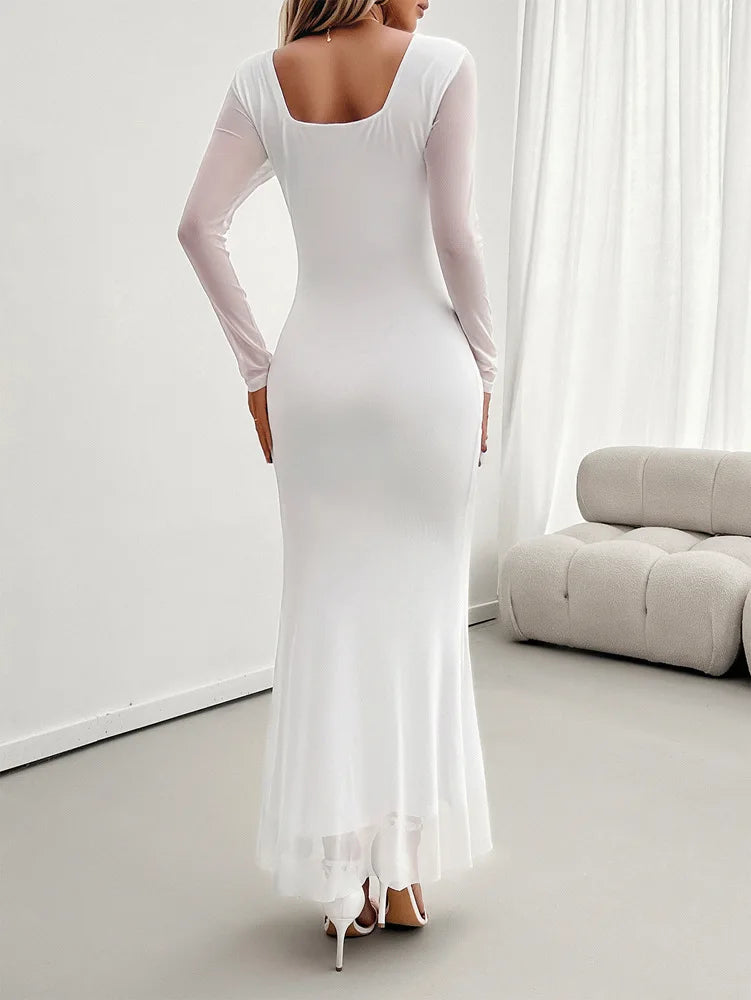 Cocktail Dresses- Elegant Fall Ruffle-Tiered Maxi Dress for Formal Evenings- - Pekosa Women Fashion