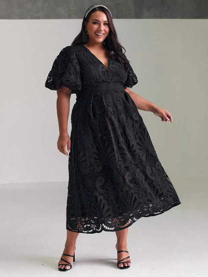 Cocktail Dresses - Elegant Lace Overlay Cocktail Maxi Dress