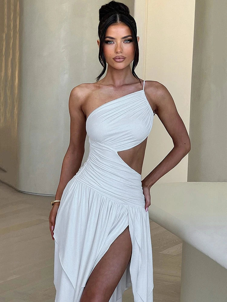 Cocktail Dresses- Wedding Elegant One-Shoulder High-Low Dress- White- Pekosa Women Fashion