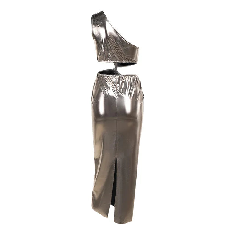 Cocktail Dresses- Party One-Shoulder Metallic Dress for Elegant Cocktails- - Pekosa Women Fashion