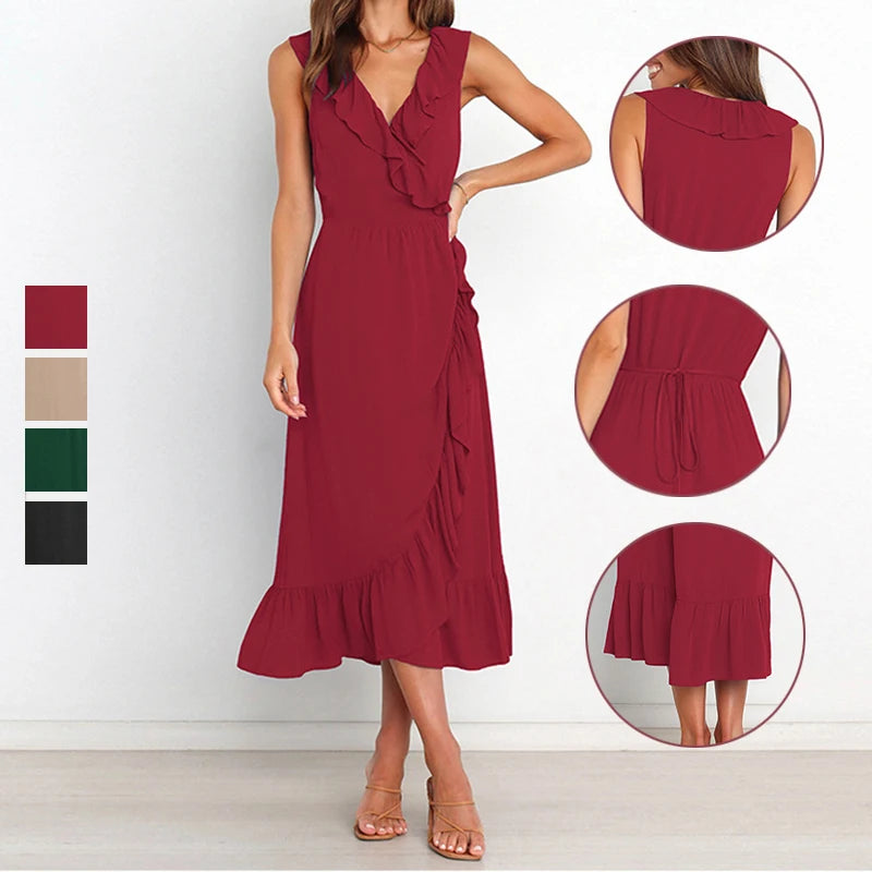 Cocktail Dresses - Elegant Ruffled V-neck Wrap-Style Cocktail Dress