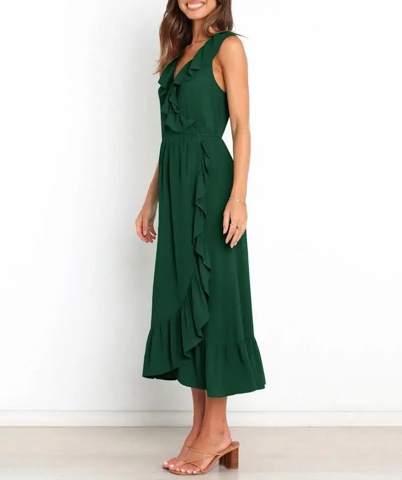 Cocktail Dresses - Elegant Ruffled V-neck Wrap-Style Cocktail Dress