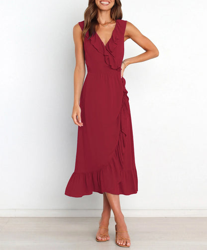 Cocktail Dresses - Elegant Ruffled V-neck Wrap-Style Cocktail Dress