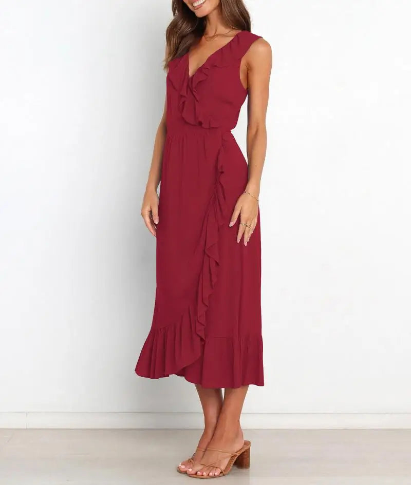 Cocktail Dresses - Elegant Ruffled V-neck Wrap-Style Cocktail Dress