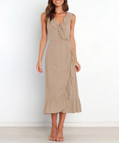 Cocktail Dresses - Elegant Ruffled V-neck Wrap-Style Cocktail Dress