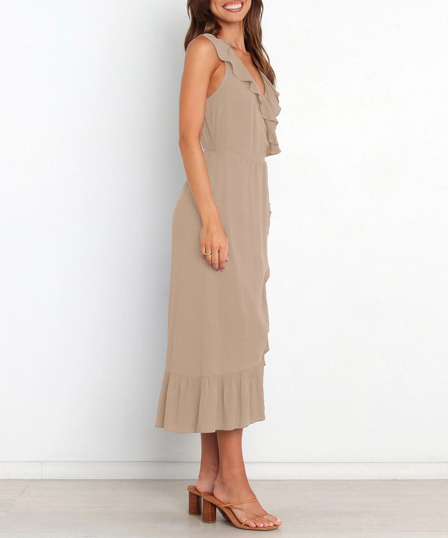 Cocktail Dresses - Elegant Ruffled V-neck Wrap-Style Cocktail Dress