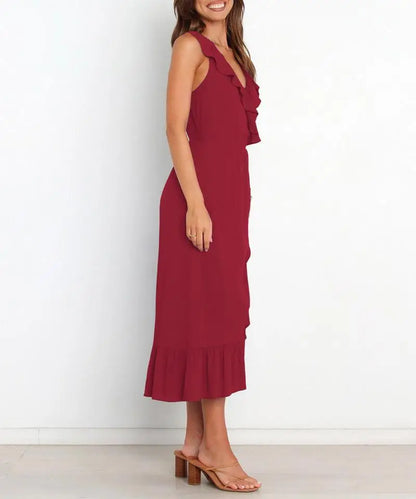 Cocktail Dresses - Elegant Ruffled V-neck Wrap-Style Cocktail Dress