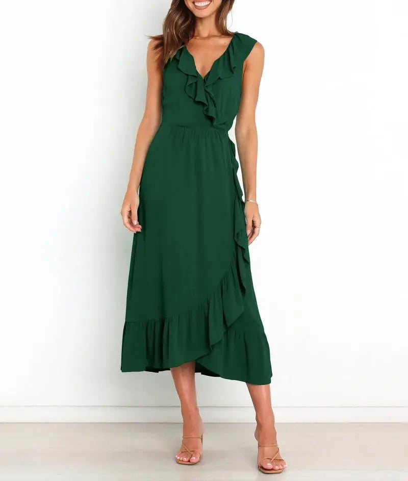 Cocktail Dresses - Elegant Ruffled V-neck Wrap-Style Cocktail Dress