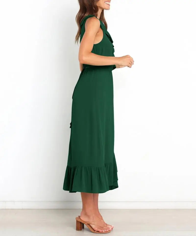 Cocktail Dresses - Elegant Ruffled V-neck Wrap-Style Cocktail Dress