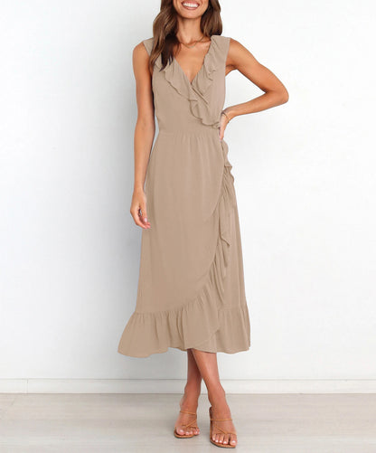 Cocktail Dresses - Elegant Ruffled V-neck Wrap-Style Cocktail Dress