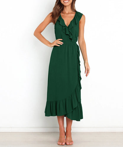 Cocktail Dresses - Elegant Ruffled V-neck Wrap-Style Cocktail Dress