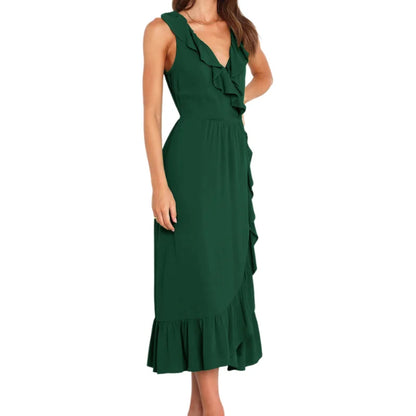 Cocktail Dresses - Elegant Ruffled V-neck Wrap-Style Cocktail Dress