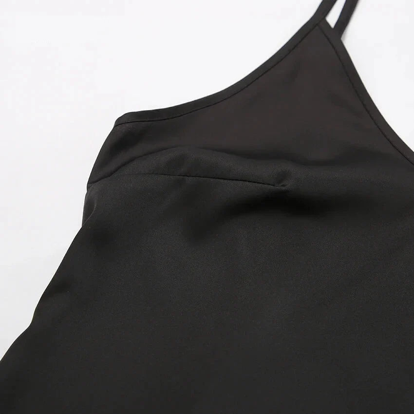 Cocktail Dresses- Elegant Satin in a Black Slip Dress- - Pekosa Women Fashion