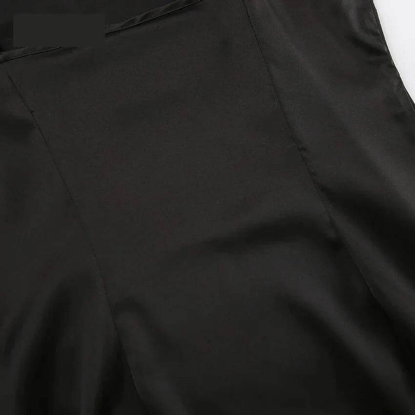 Cocktail Dresses- Elegant Satin in a Black Slip Dress- - Pekosa Women Fashion