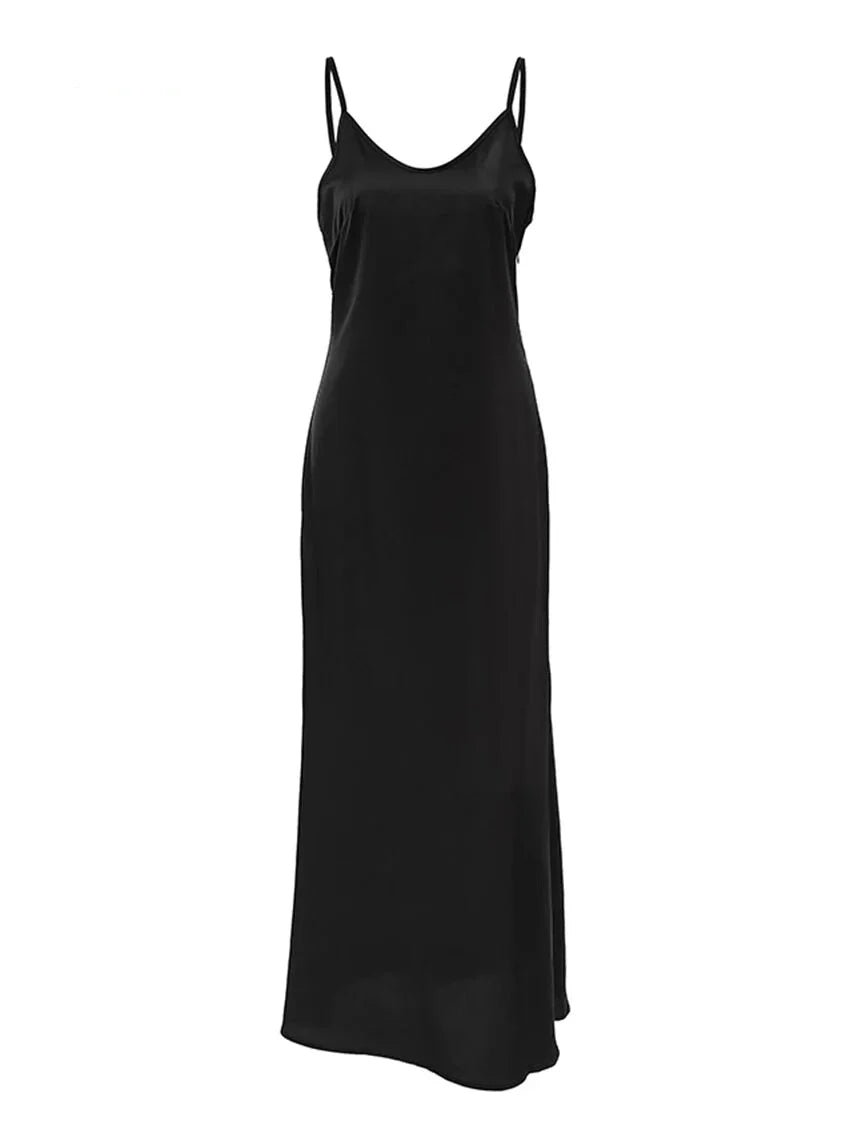 Cocktail Dresses- Elegant Satin in a Black Slip Dress- - Pekosa Women Fashion