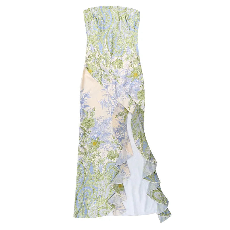 Cocktail Dresses- Elegant Tube Dress with Strapless Design in Botanical Print- - Pekosa Women Fashion