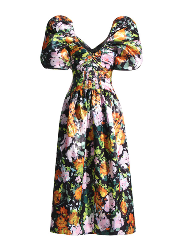 Cocktail Dresses- Floral Dream Midi Dress for Elegant Cocktails- - Pekosa Women Fashion