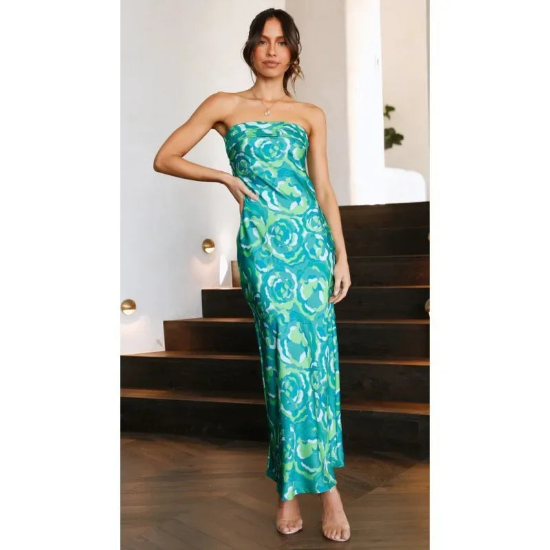 Cocktail Dresses- Floral Strapless Midi Dress for Weddings and Beach Parties- L S M XL- Pekosa Women Fashion