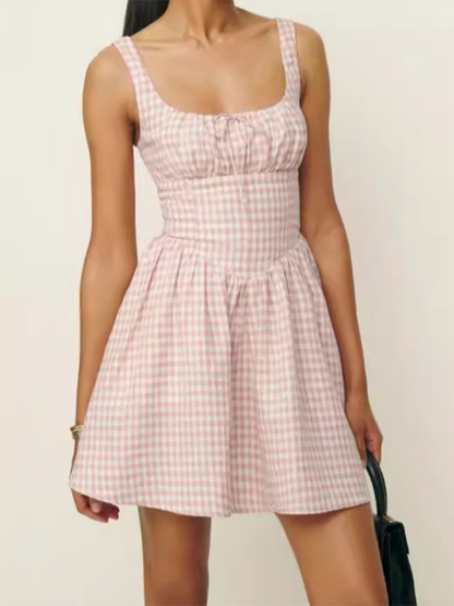 Cocktail Dresses - Gingham Summer A-line Mini Dresses