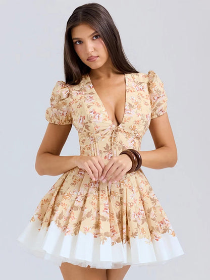 Cocktail Dresses - Floral Fit-and-Flare Mini Dress for Garden Parties & Weddings