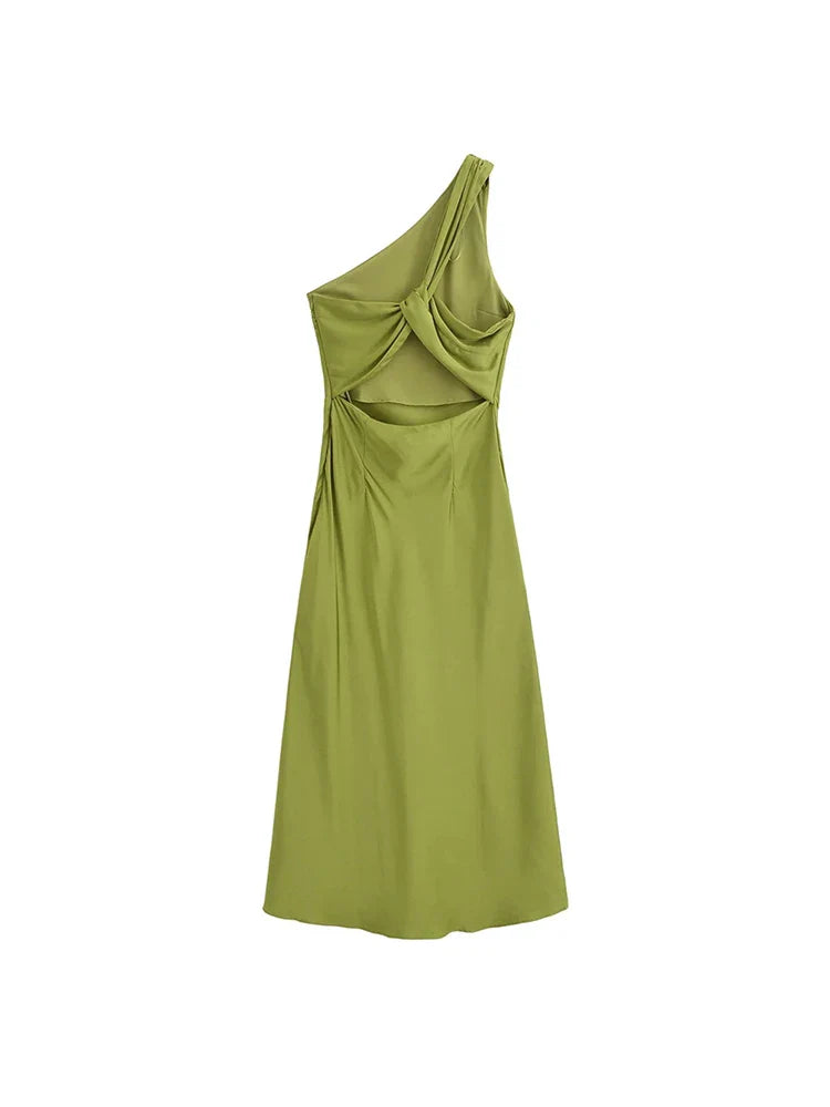 Cocktail Dresses- Knot-Back Asymmetric Cocktail Dress in Satin Silk- - Pekosa Women Fashion