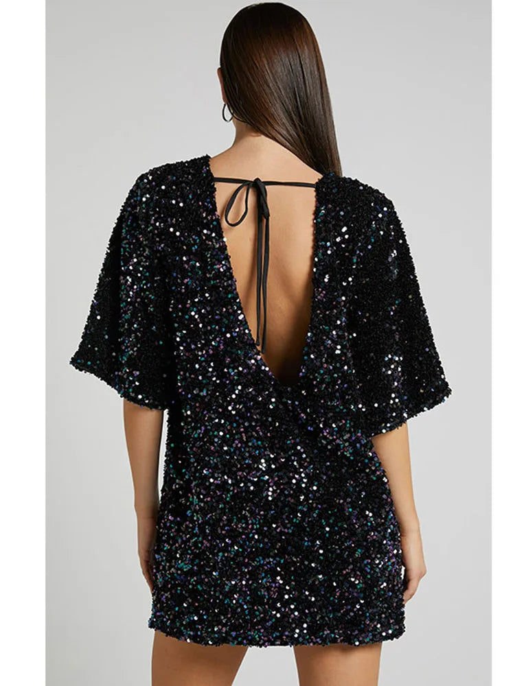 Cocktail Dresses- Sequined Tunic Mini Dress for Holiday Parties- - Pekosa Women Fashion