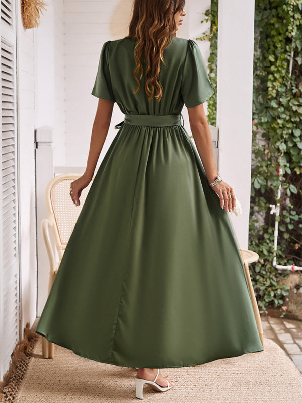 Cocktail Dresses- Solid A-Line Dress with Flared Sleeves for Wedding Guests- - Pekosa Women Fashion