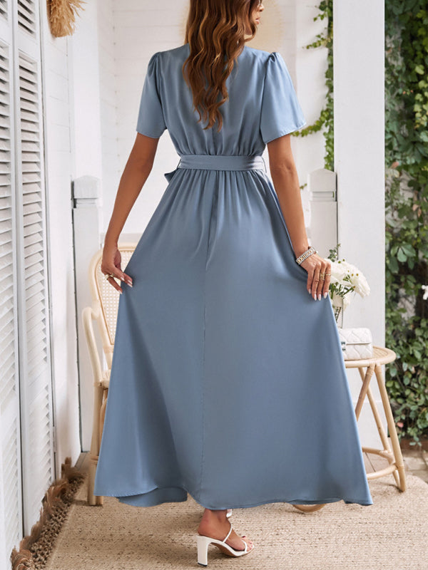 Cocktail Dresses- Solid A-Line Dress with Flared Sleeves for Wedding Guests- - Pekosa Women Fashion