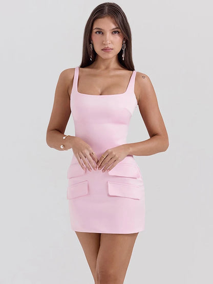 Cocktail Dresses - Square Neck Flap Sleeveless Cocktails Dress