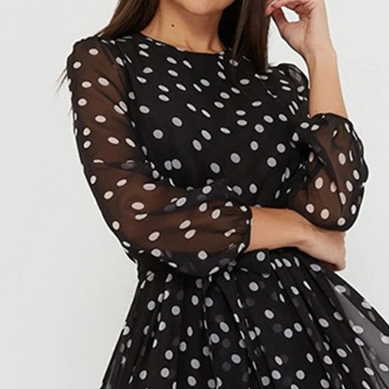 Cocktail Dresses- Timeless Polka Dot Midi Dress with Belt